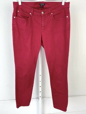 EILEEN FISHER  8 Slim Straight Ankle Jeans Organic Cotton Garment Dyed Denim Red